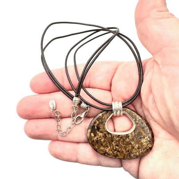SILPADA Womens Necklace Black Leather Sterling Silver N2014 Bronzite Pendant - Picture 3 of 3